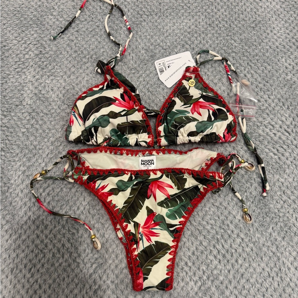 Bananamoon Red and Green Leaf Bikini
